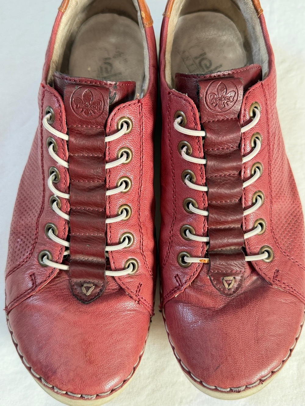 Rieker Women Red Leather Comfort Walking Sneakers Slip On EU 42